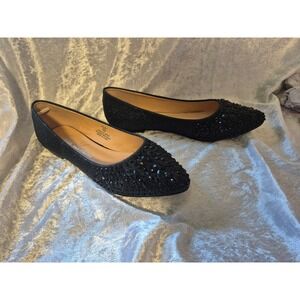 Lauren Lorraine Black Rhinestone Flats Pointed Toe Dress Shoes Size‎ 7.5